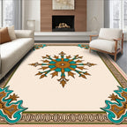 Gold Teal Elaborate Medallion Corner Rug