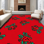 Red Green Floral Abstract Design Rug