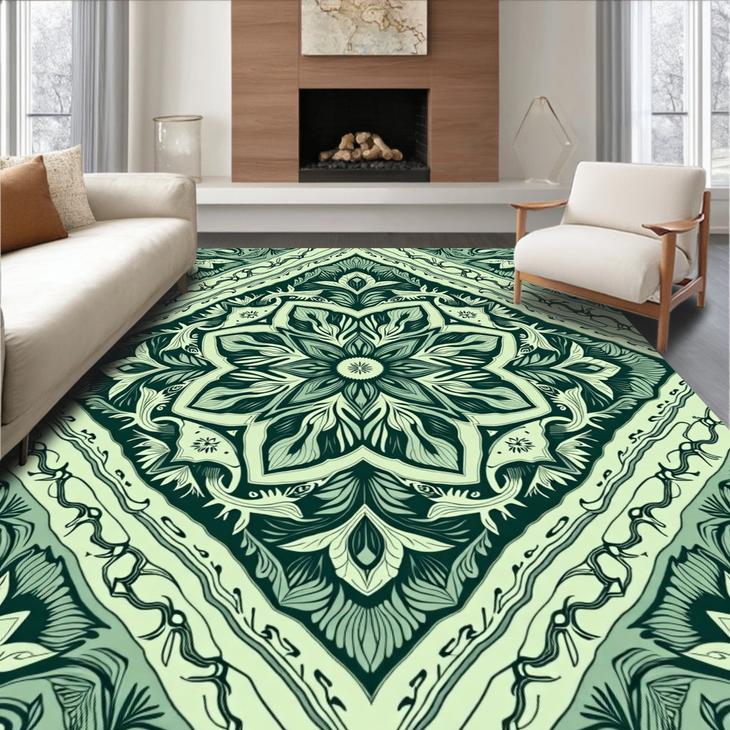 Emerald Floral Mandala Pattern Rug