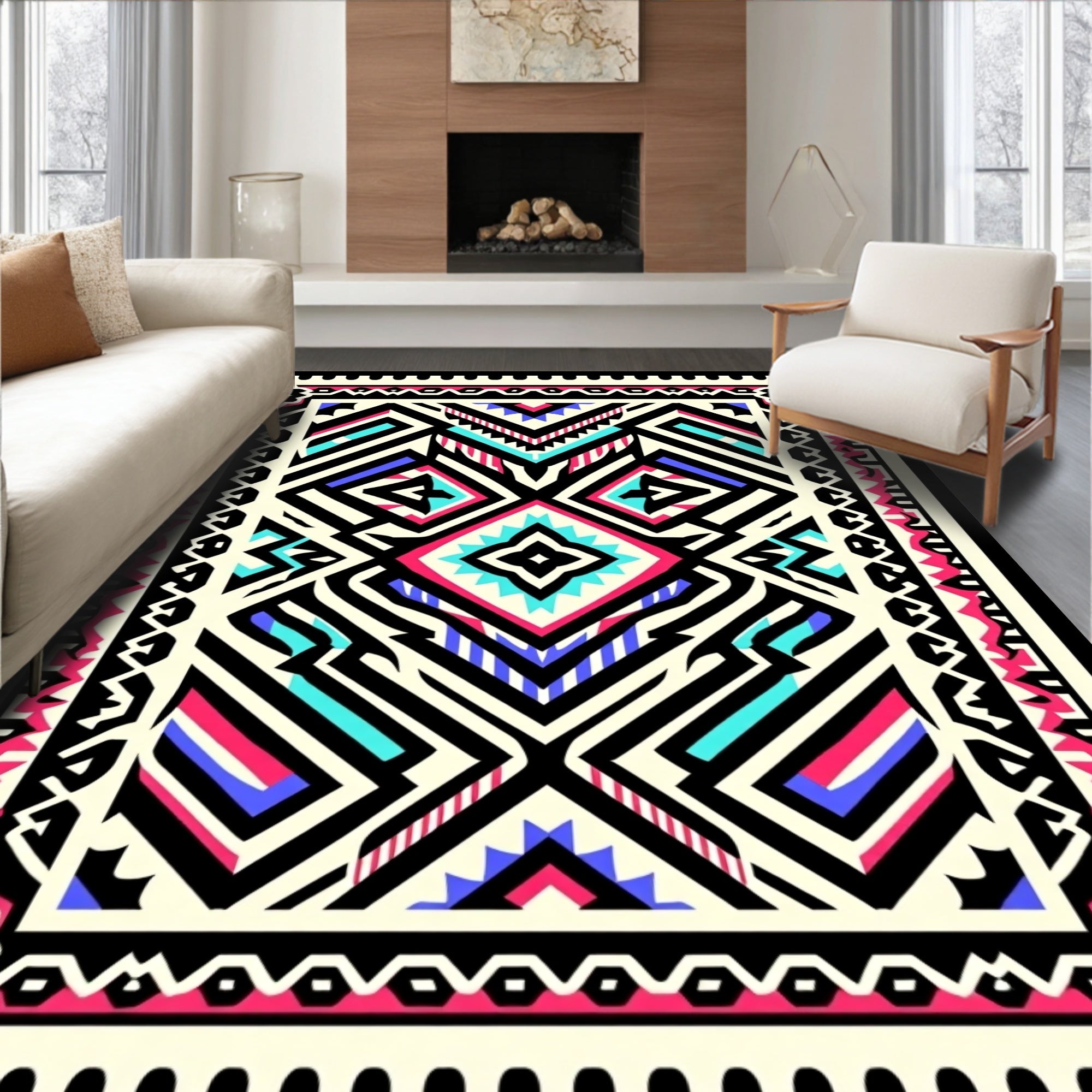 Bold Geometric Tribal Patterned Rug