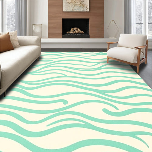 Aqua Wavy Smooth Lines Design Rug