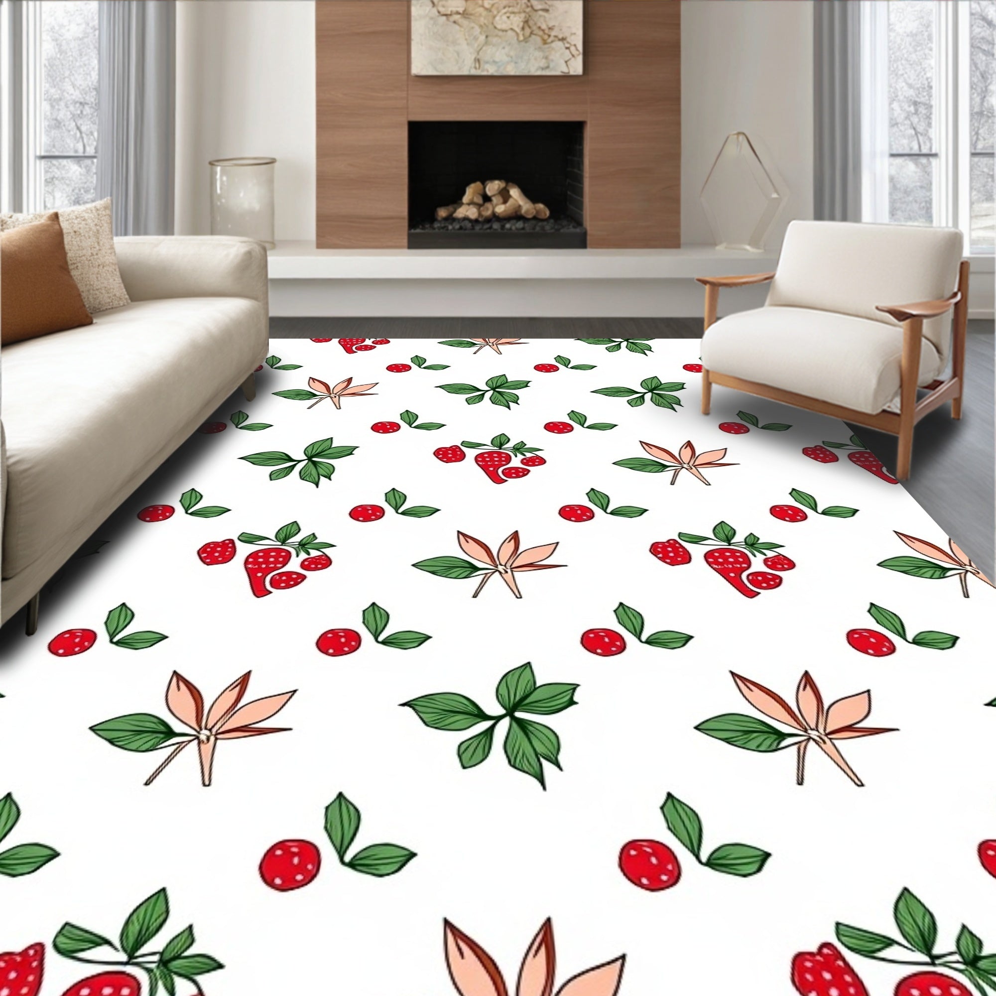 Strolling Berry Leaf Pattern Rug