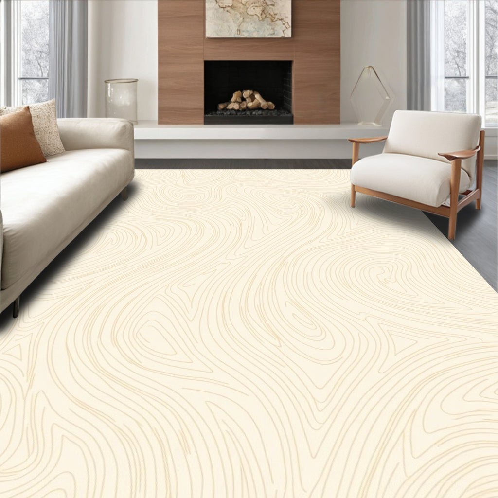 Cream Abstract Swirl Contour Rug