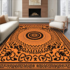 Bold Orange Black Sunburst Design Rug