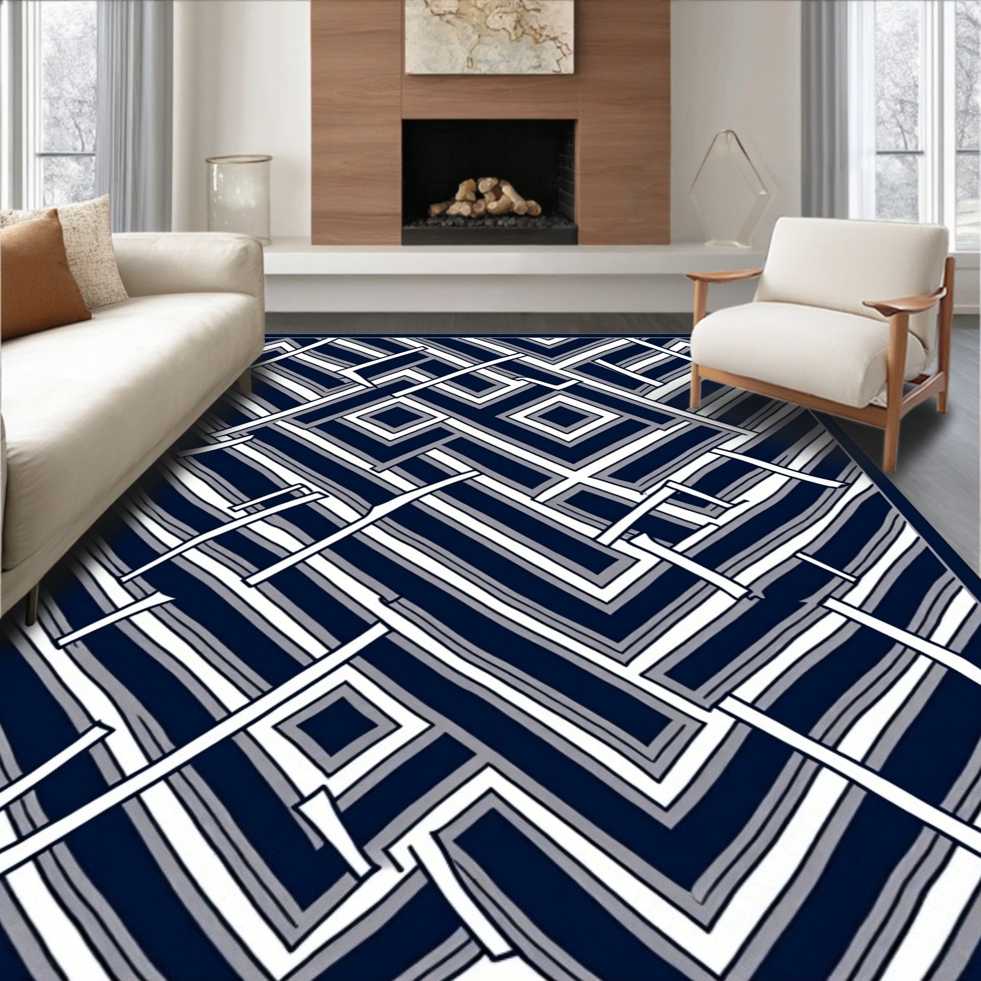 Modern Geometric Maze Pattern Rug