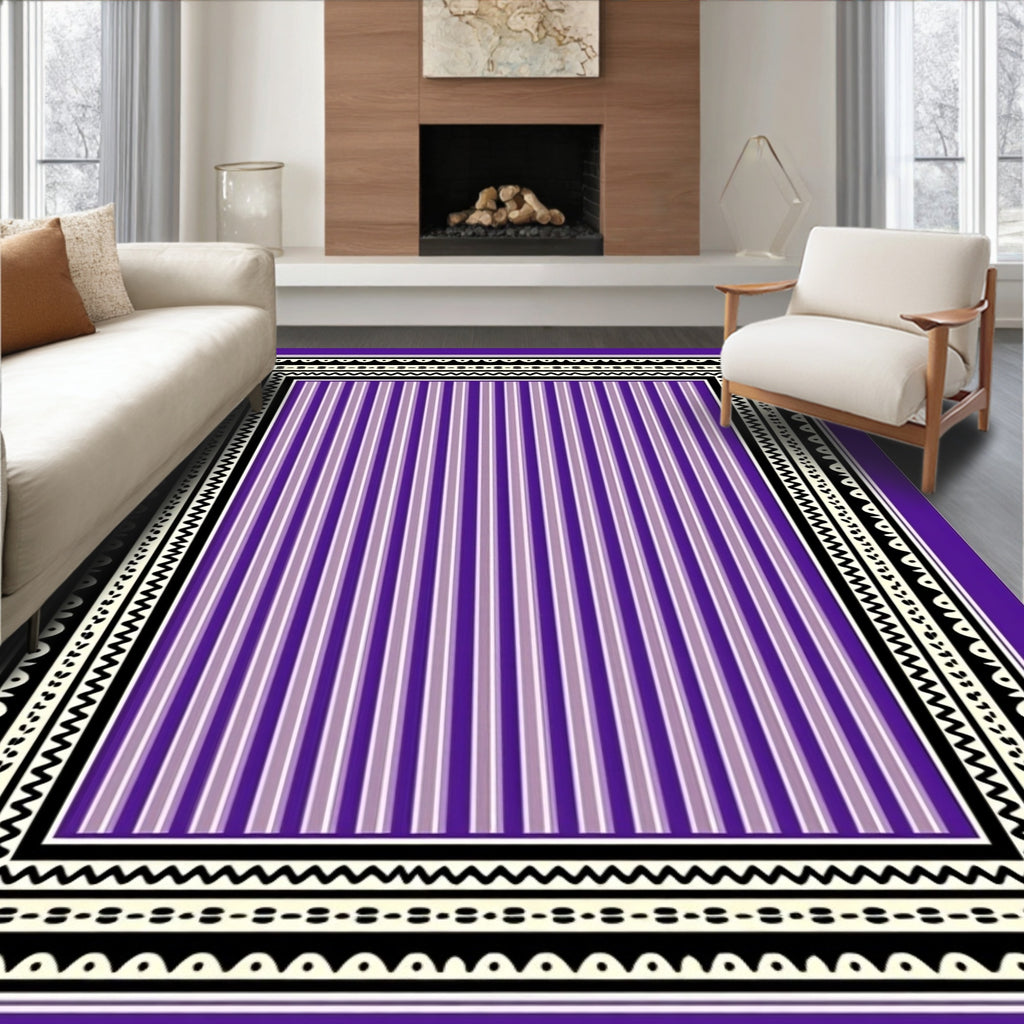 Purple Striped With Bold Border Design Rug
