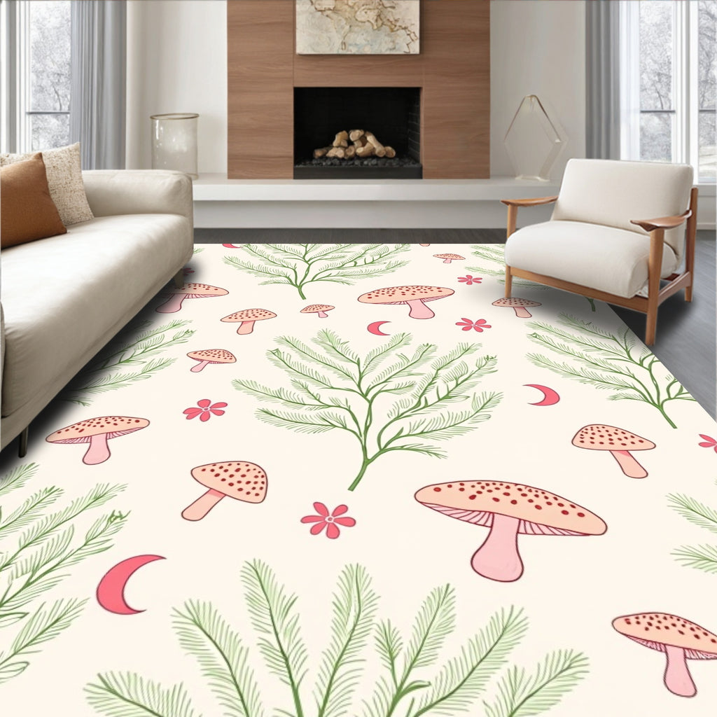 Whimsical Mushroom Floral Moon Pattern Rug