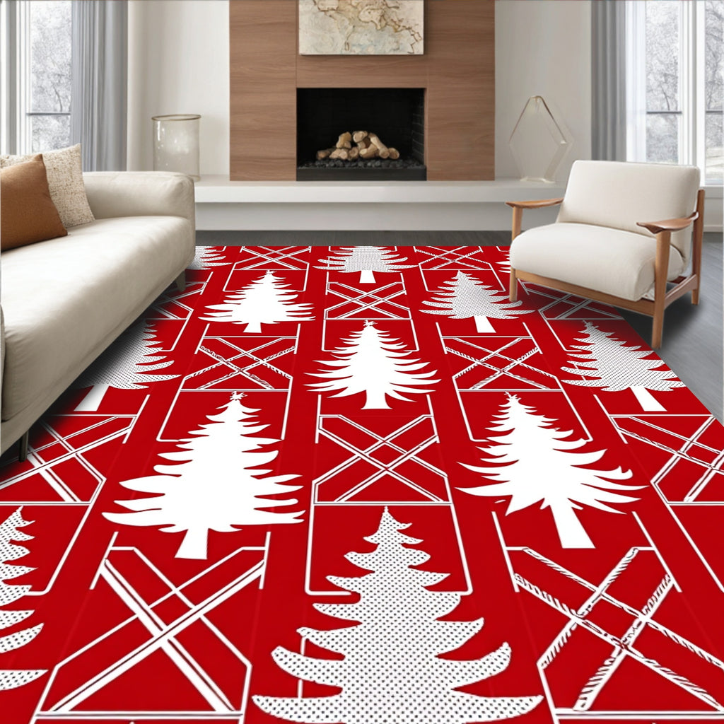 Red Christmas Tree Lattice Pattern Rug