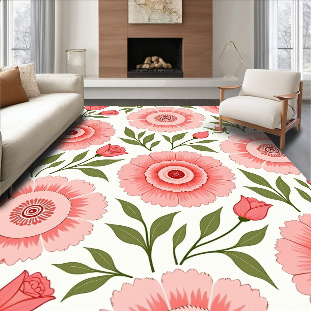 Pink Floral Pattern Wallpaper Design Rug