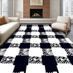 Classic Black White Plaid Houndstooth Rug