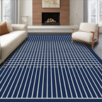Deep Blue Grid Modern Geometric Rug