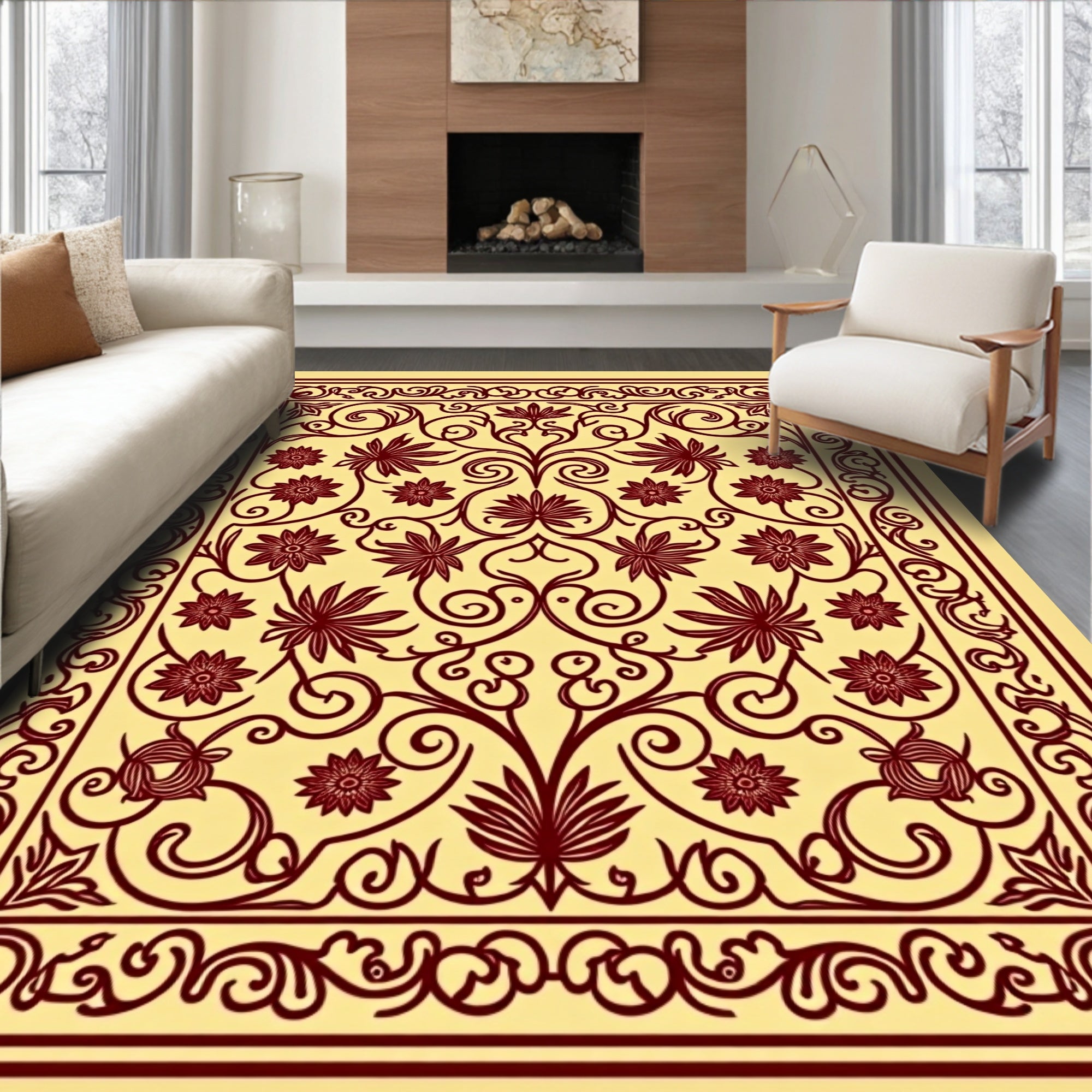 Ornate Floral Scrollwork Pattern Rug