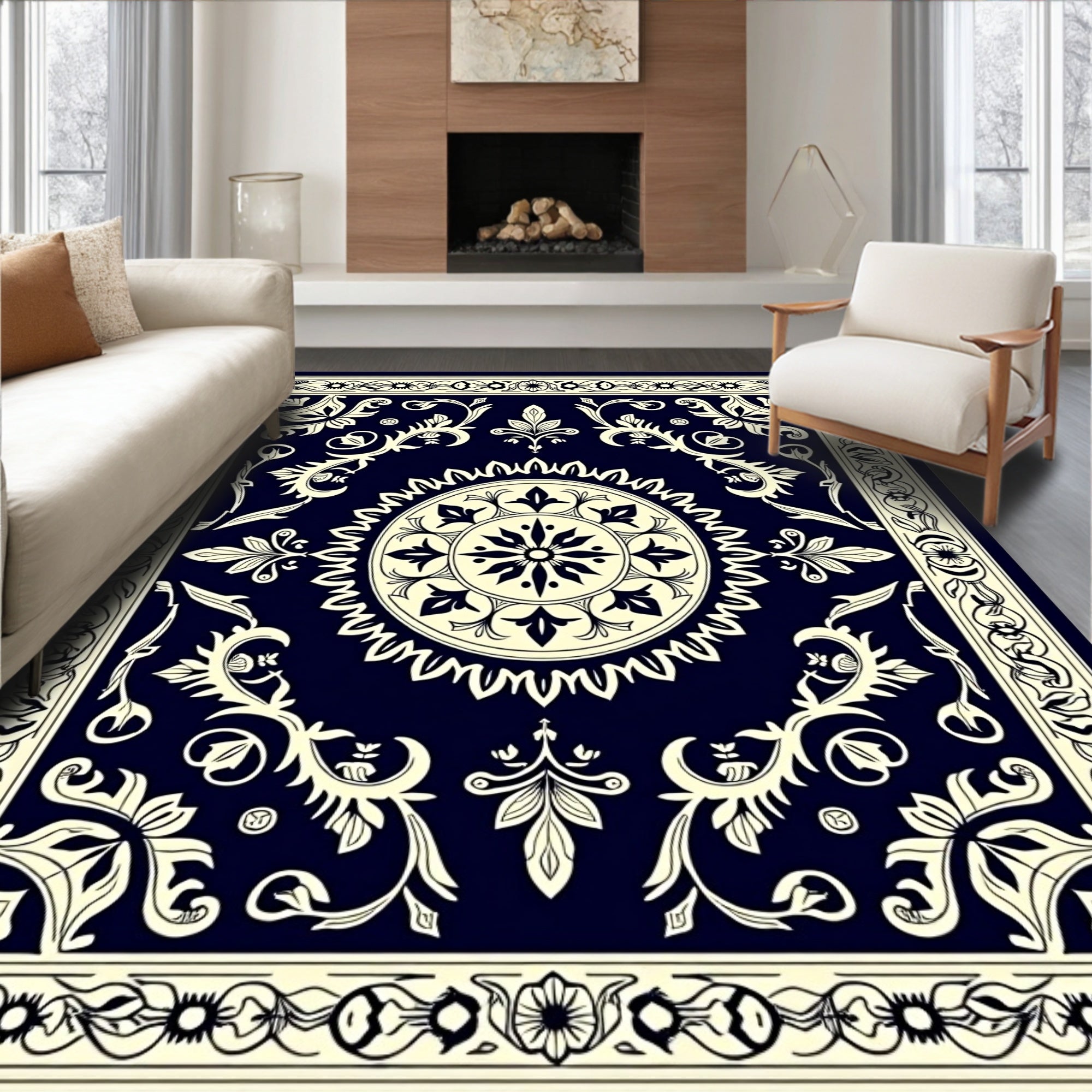 Ornate Floral Medallion Bordered Rug