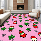 Pink Ground Playful Gnomes Leaf Scatter Rug