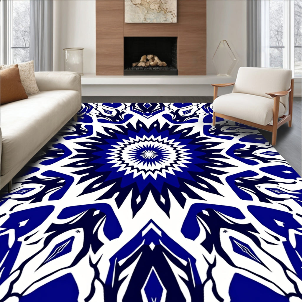 Bold Cobalt White Starburst Pattern Rug