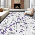 Elegant Purple Floral Line Drawing Rug