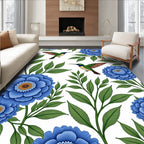 Blue Floral Hummingbird Pattern Rug