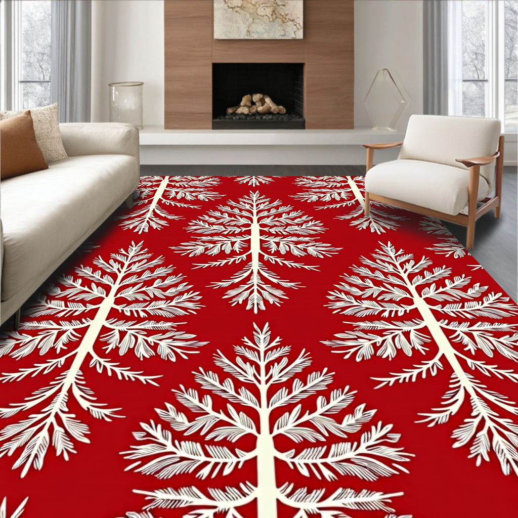 Red White Tree Pattern Design Rug