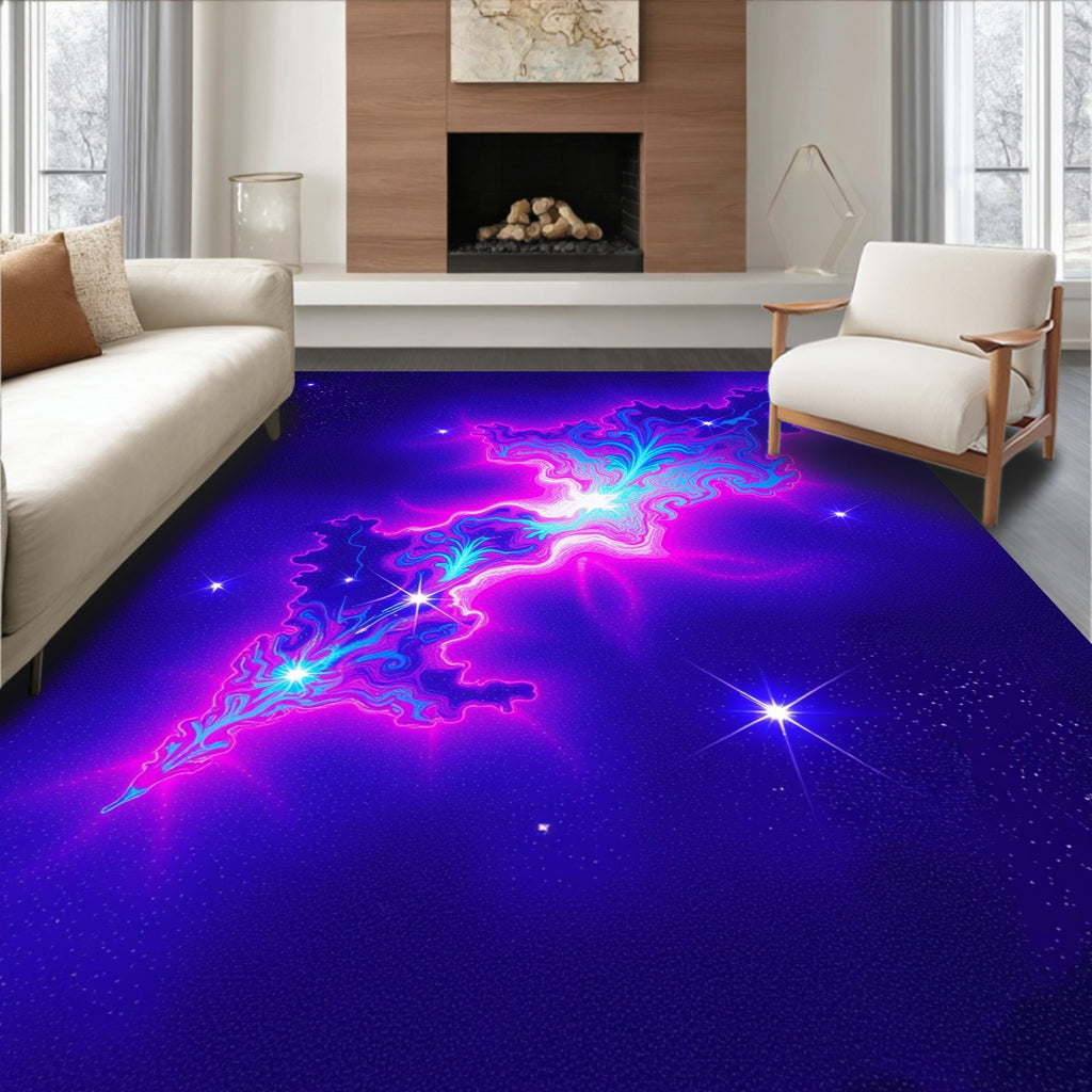 Vibrant Cosmic Swirl Nebula Pattern Rug