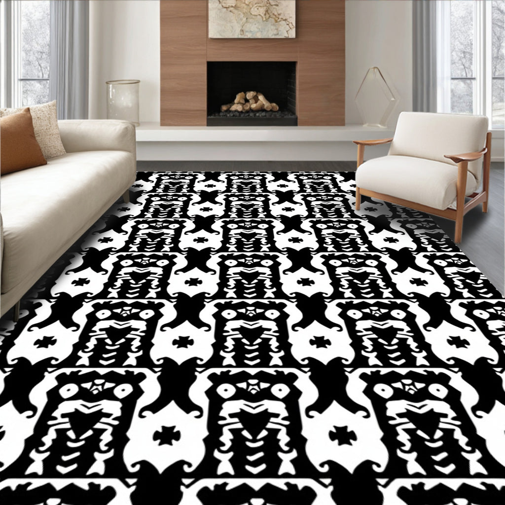Bold Black White Abstract Pattern Rug