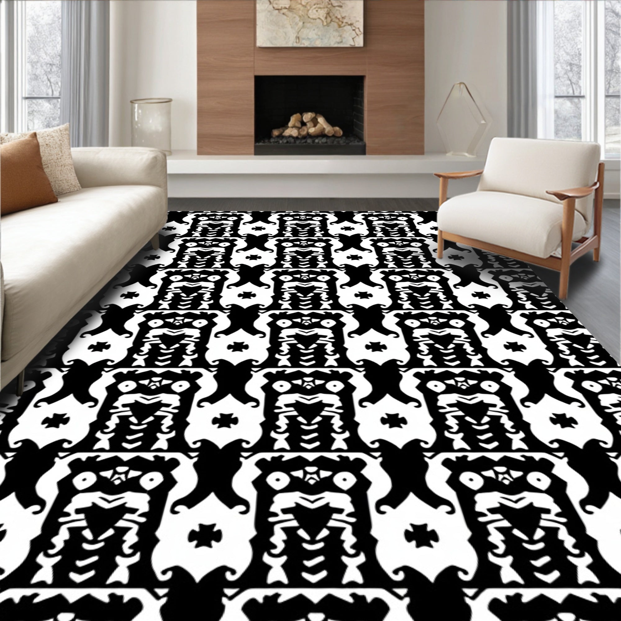 Bold Black White Abstract Pattern Rug