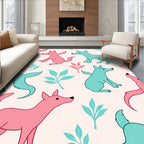 Cute Pink Teal Animals Pattern Design Rug