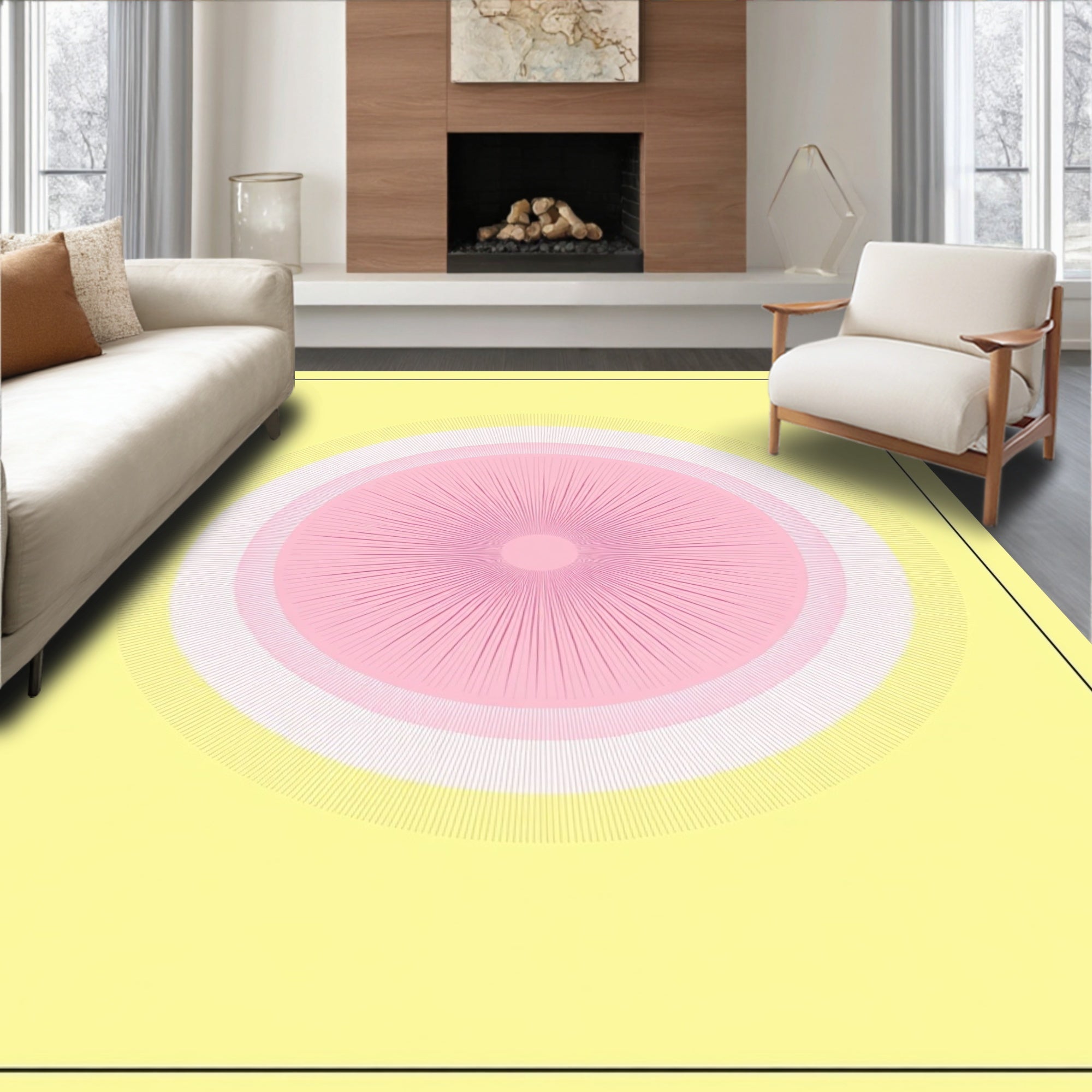 Concentric Sunburst Modern Pink Yellow Rug