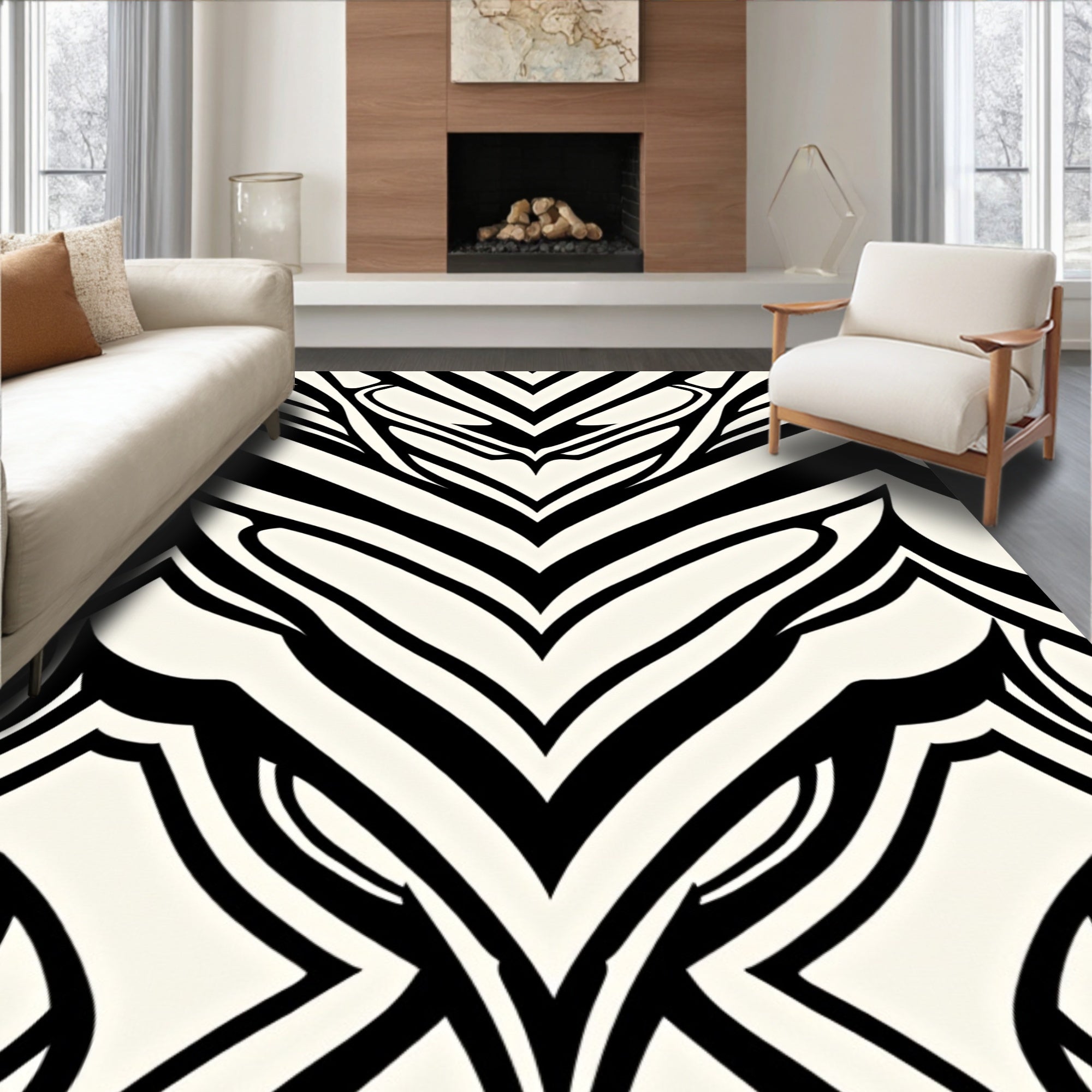 Bold Black White Abstract Pattern Rug