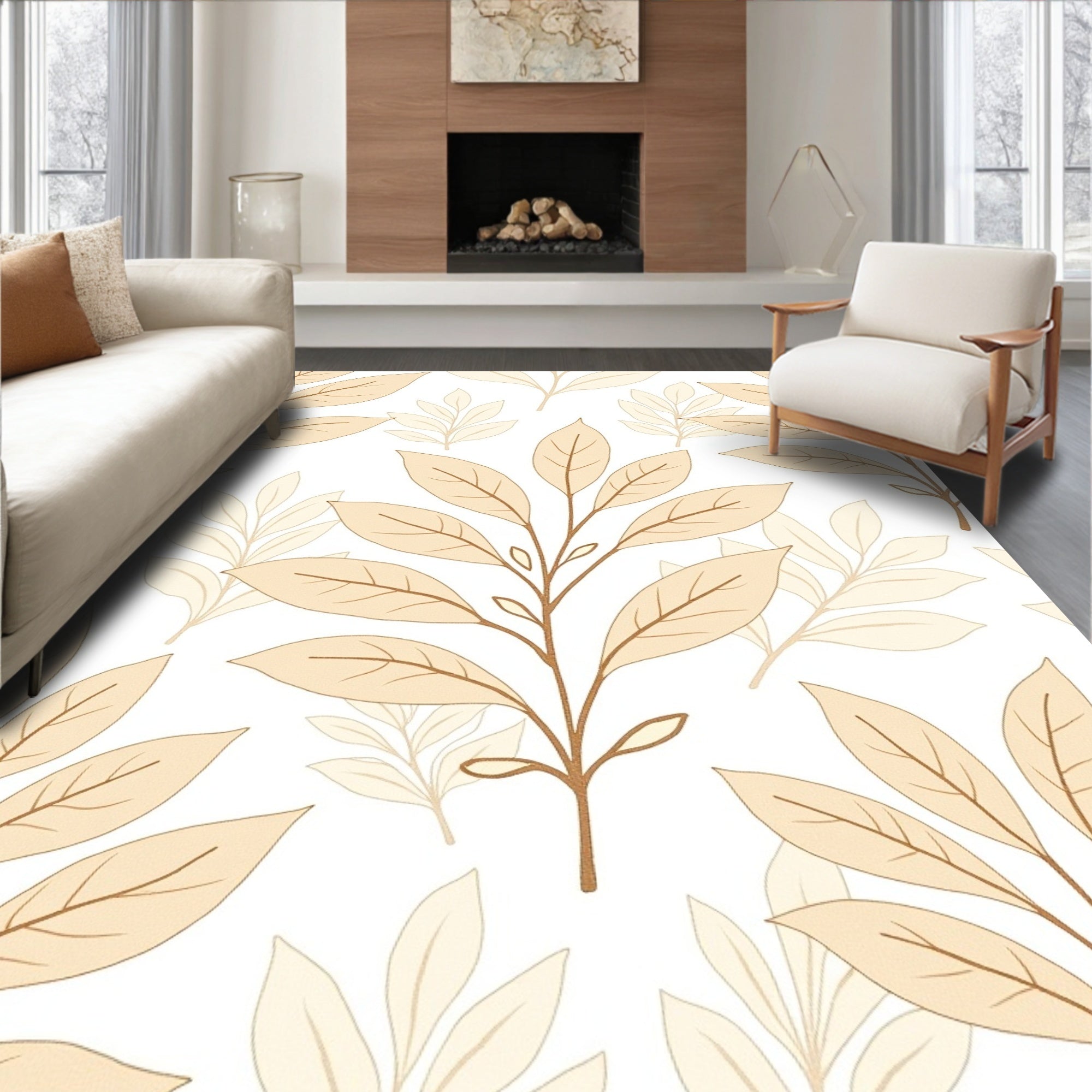 Organic Leaf Branch Neutral Pattern Rug