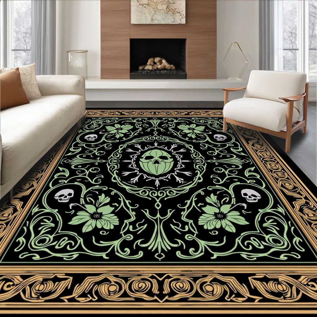 Gothic Skull Floral Border Rug