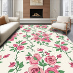 Charming Pink Rose Vine Pattern Rug