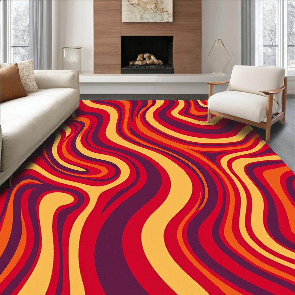 Retro Swirls Warm Tone Design Rug
