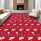 Whimsical Red Floral Pattern Rug