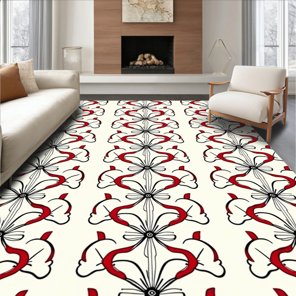 Art Nouveau Red Swirl Floral Pattern Rug