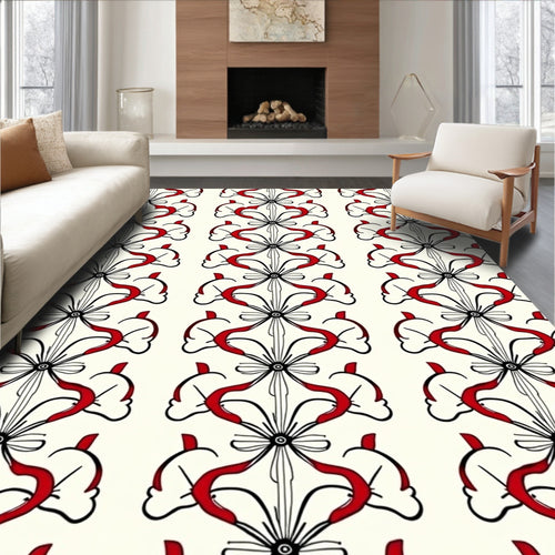 Art Nouveau Red Swirl Floral Pattern Rug