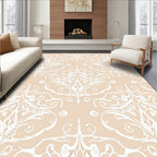 White Filigree Damask On Beige Rug