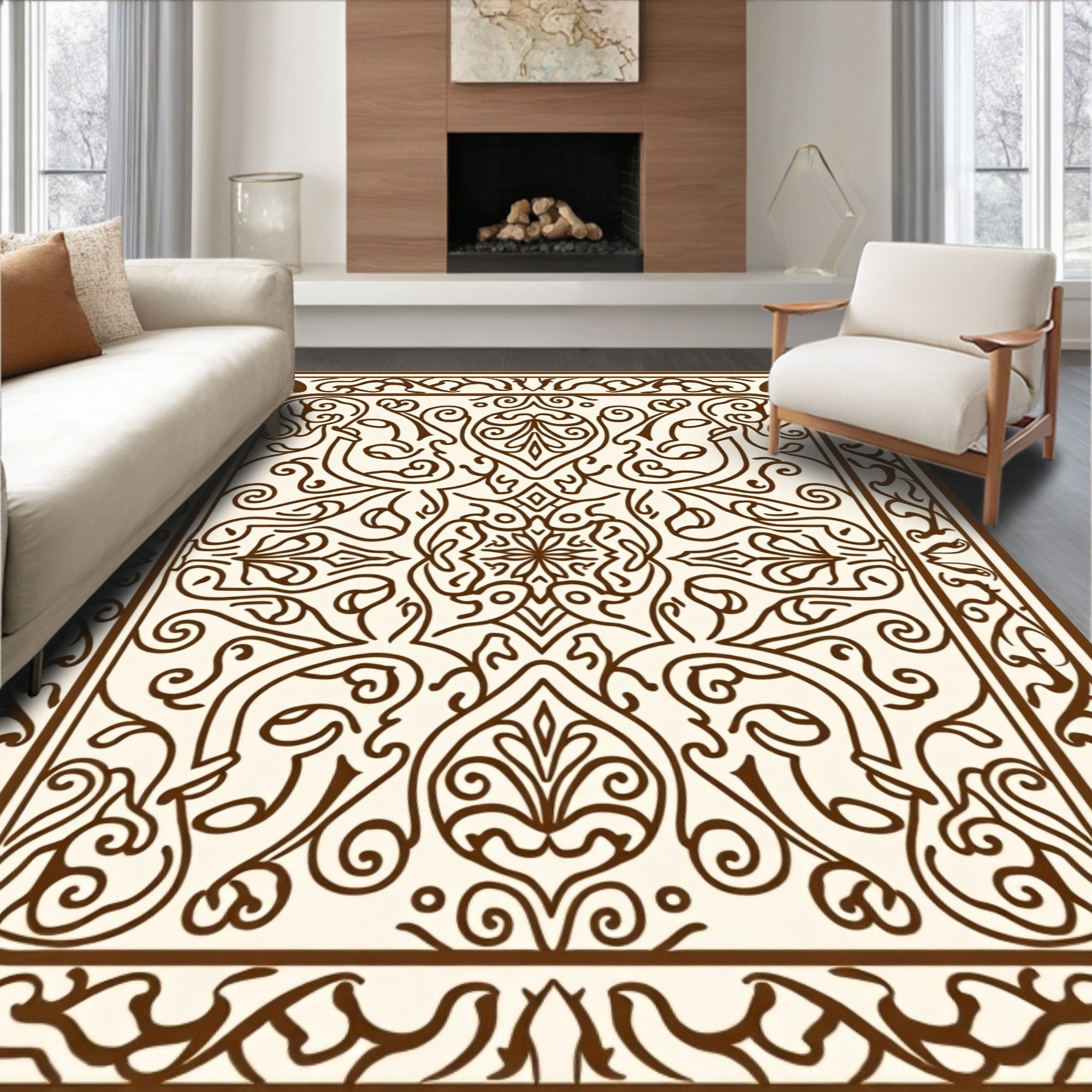 Intricate Floral Scrollwork Pattern Rug