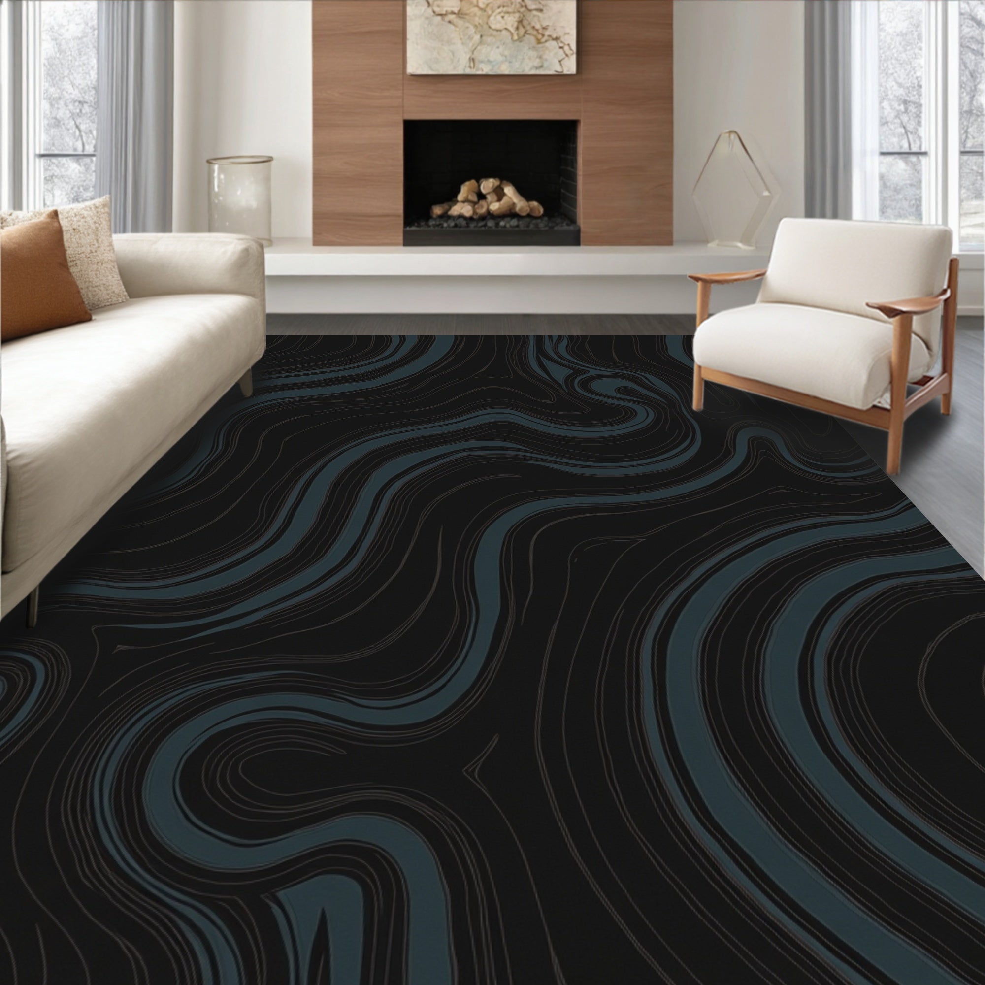 Dark Swirls Patterned Rug
