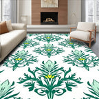 Green Yellow Floral Damask Pattern Rug