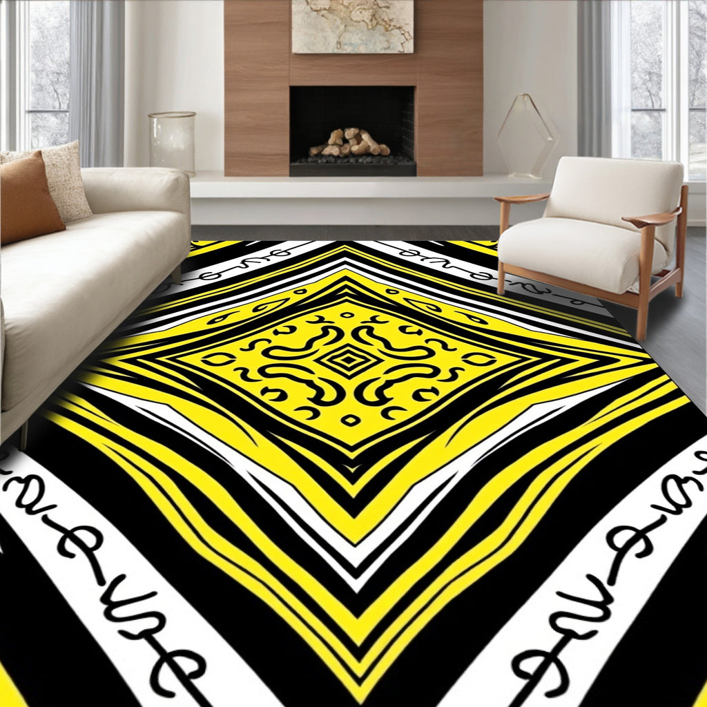 Bold Yellow 2 Tone Geometric Paisley Rug