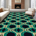 Emerald Black Gold Abstract Pattern Rug