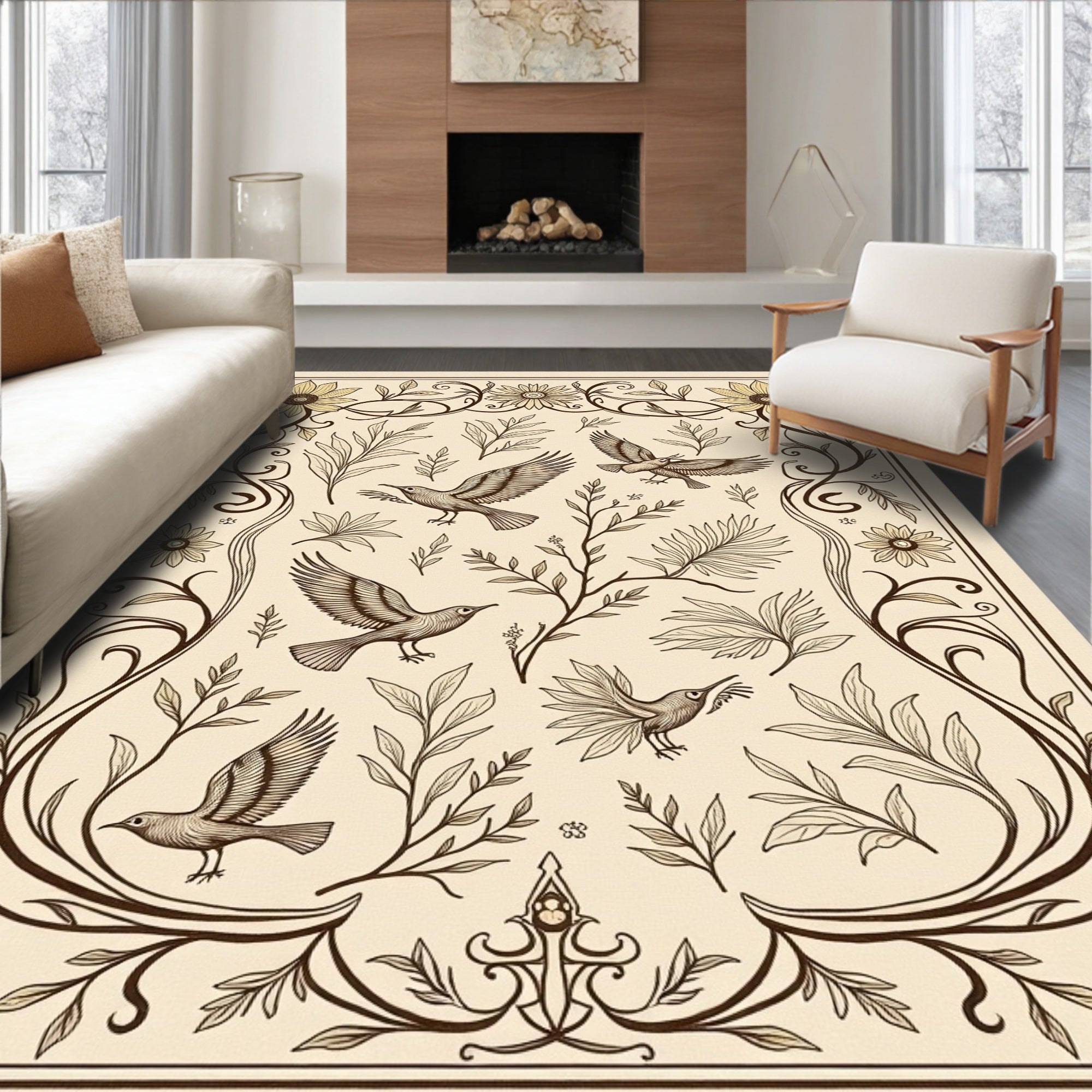 Birds and Blossoms Vintage-Inspired Pattern Rug