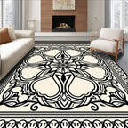 Ornate Black Floral Mandala Border Design Rug