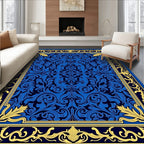 Ornate Blue Gold Floral Pattern Rug