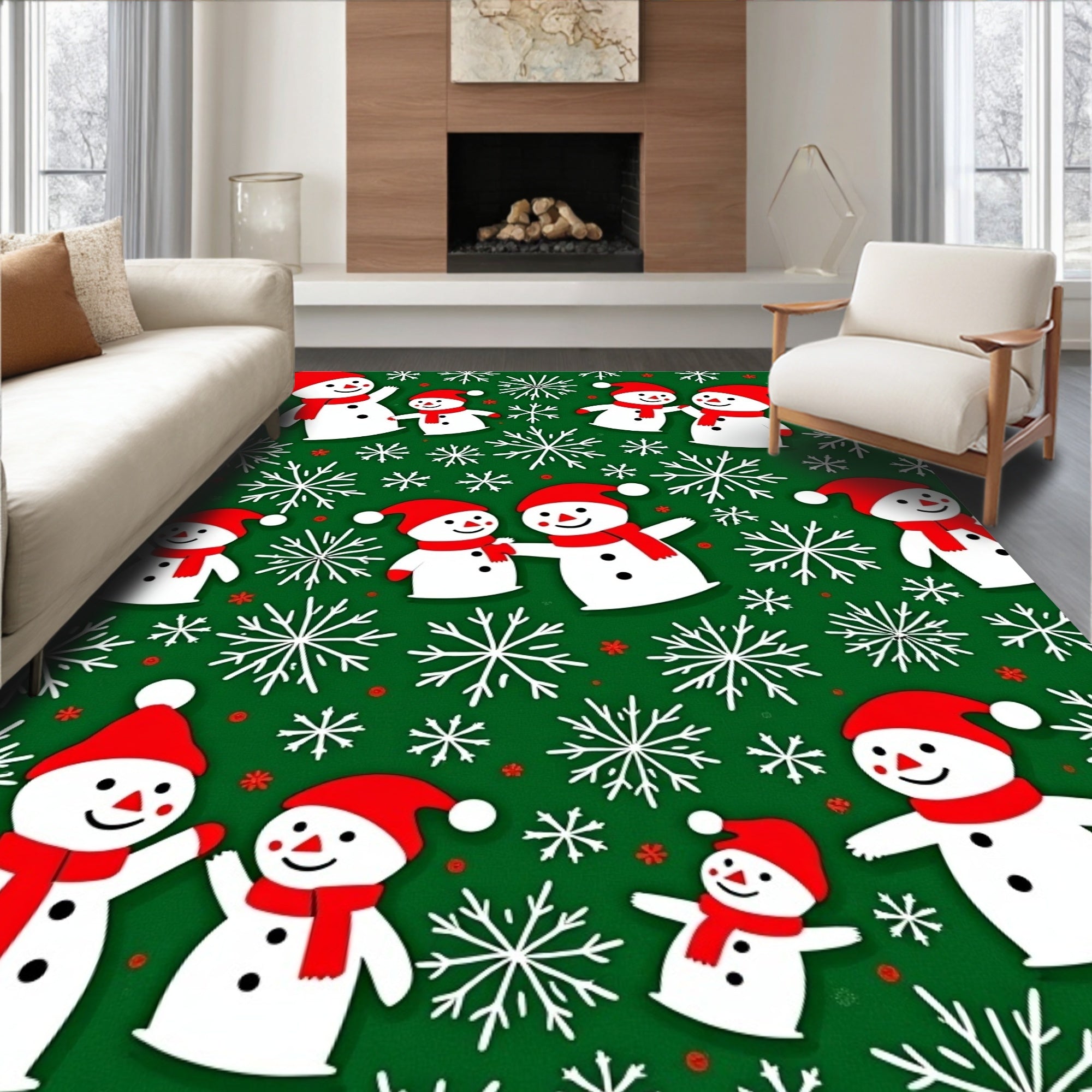 Charming Snowmen Snowflake Pattern Rug
