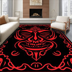 Bold Red Tribal Mask Design Rug
