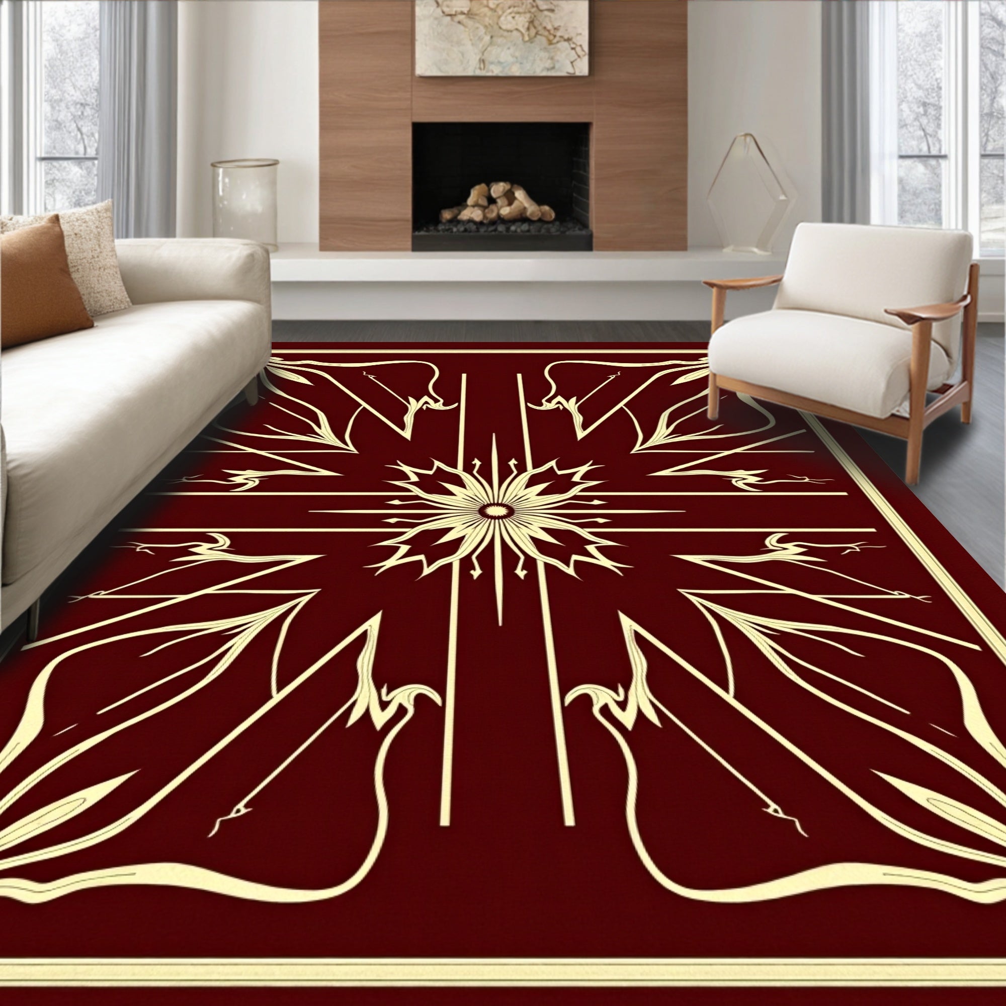 Ornate Floral Geometric Art Nouveau Rug