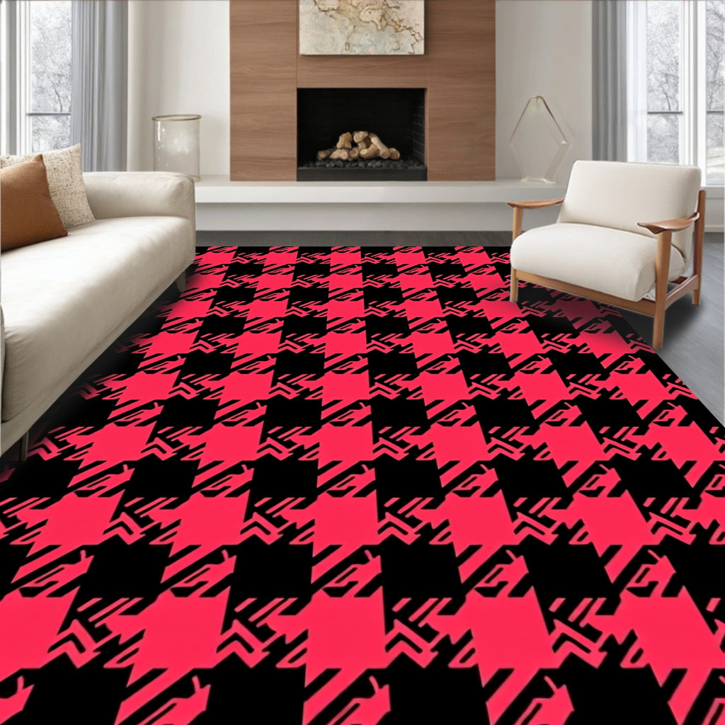 Red Black Houndstooth Pattern Rug