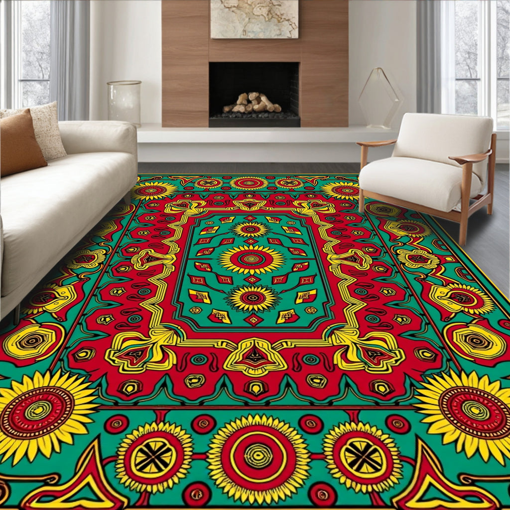 Bold Sunflowers Geo Pattern Rug