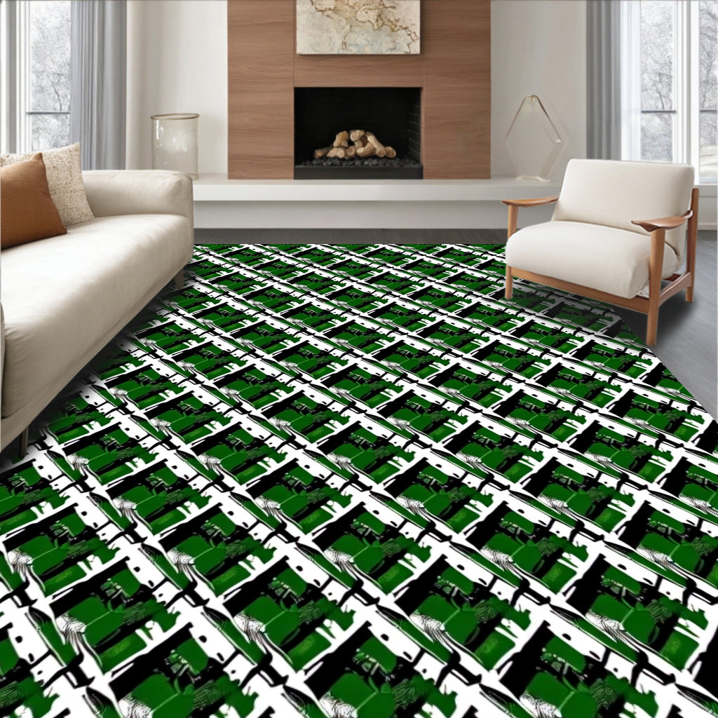 Green And White Interlocking Squares Rug